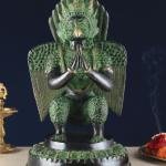 Pure Brass Unique Garuda Dev Statue 17" | Black & Green Antique Tone | Exceptional Centerpiece | 12.7 kg Premium Brass | 10.6" Width & Length | Divine Strength